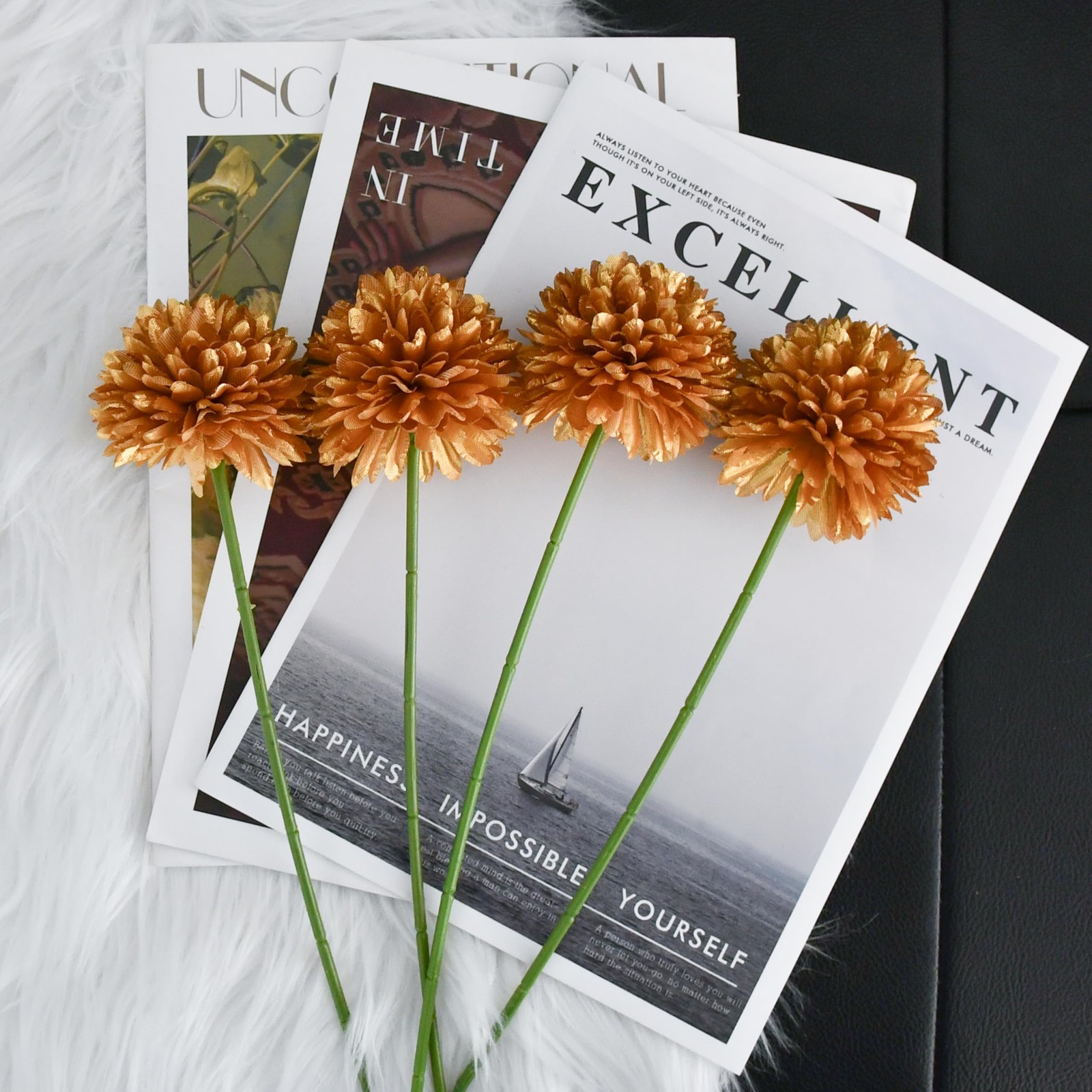 12 Pcs Gold Silk Chrysanthemum Artificial Mums Flowers Centerpiece