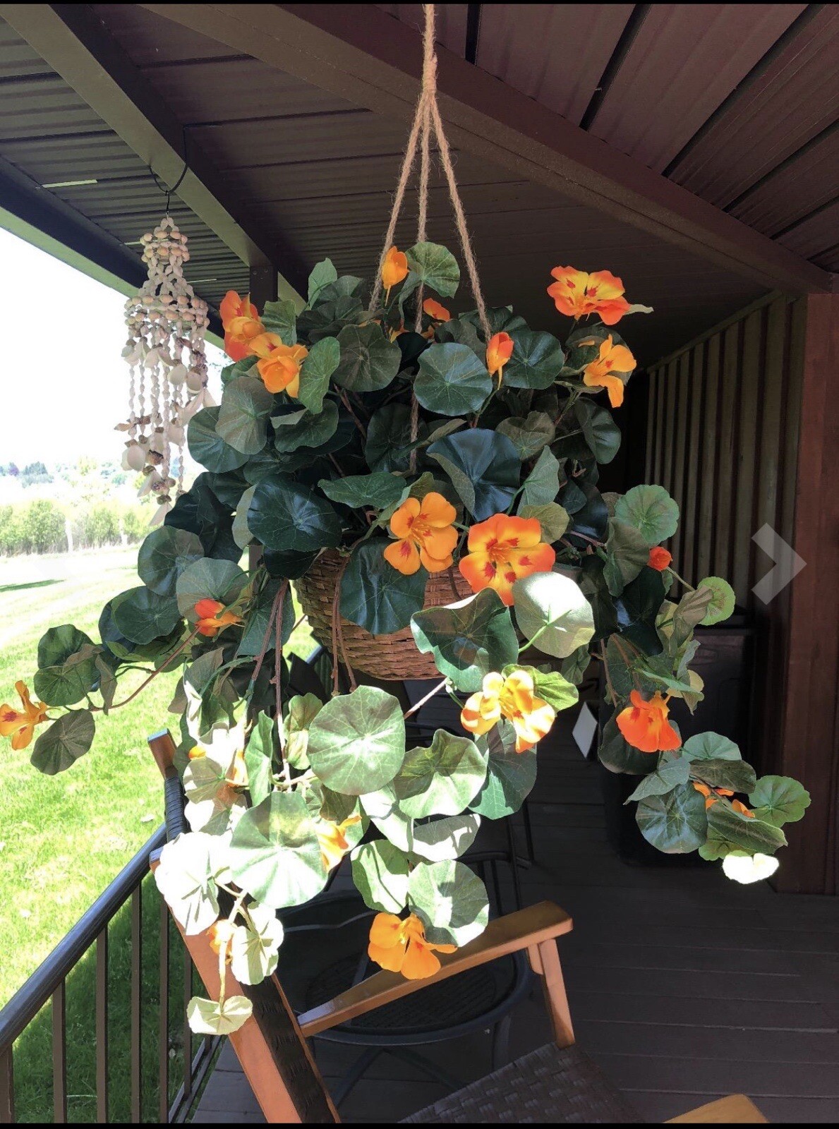 22” Nasturtium Artificial Faux Plant in Hanging Basket Home Decor. Retail $84