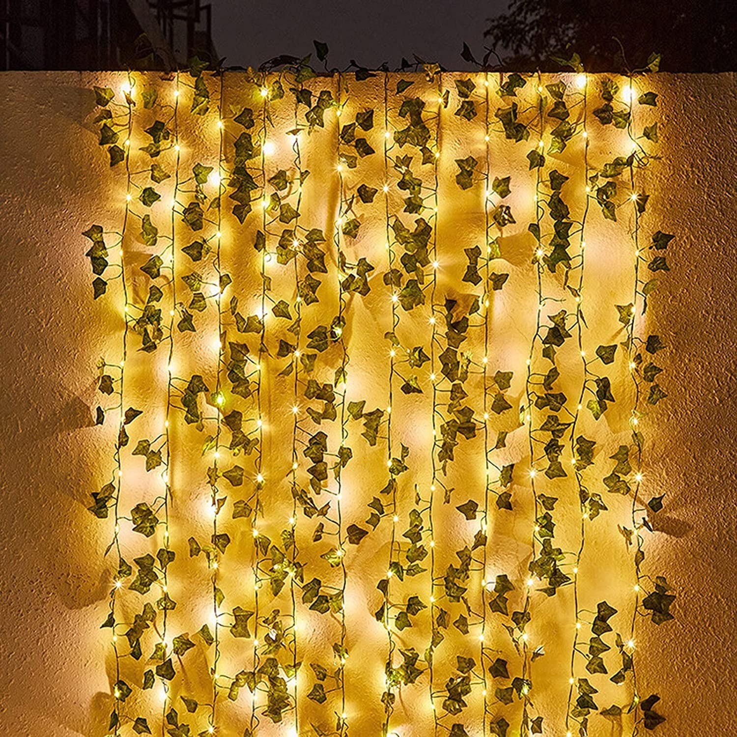 2 × 43 Feet Fake Vines with 260 LED Solar Outdoor String Lights, Hanging Fake…