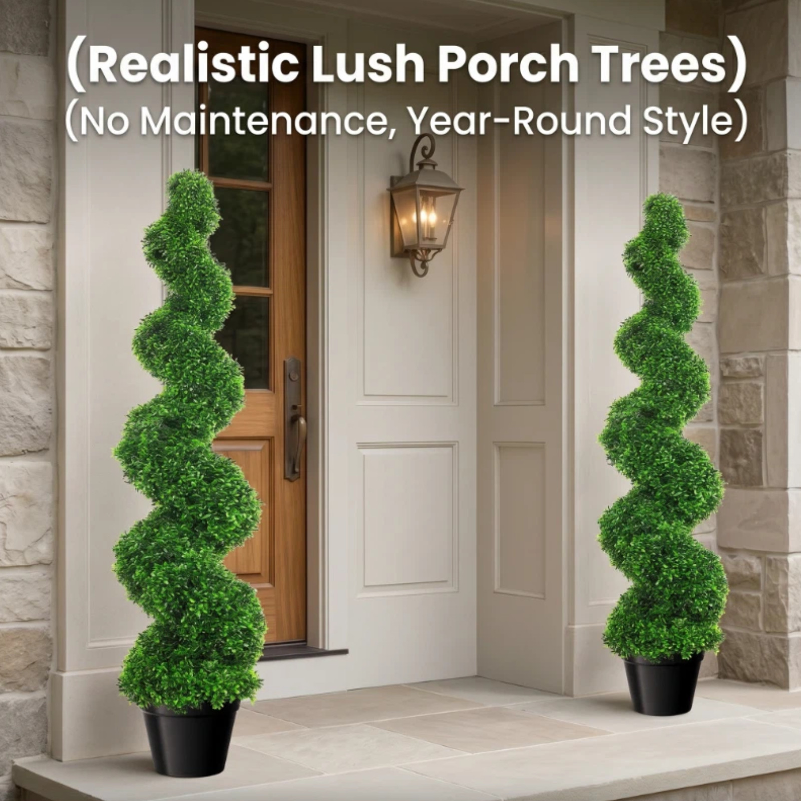 2 Pack 35″ Artificial Spiral Topiary Tree Indoor Outdoor Front Porch Decor Plant