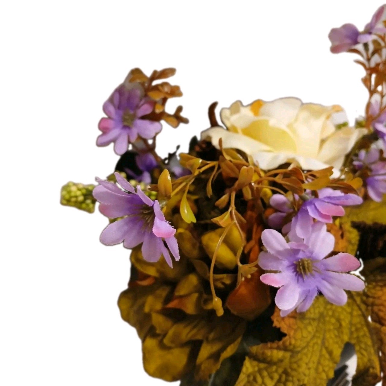 English Yellow Rose Autumn Floral Arrangement Dark Academia Bouquet Ceramic Vase