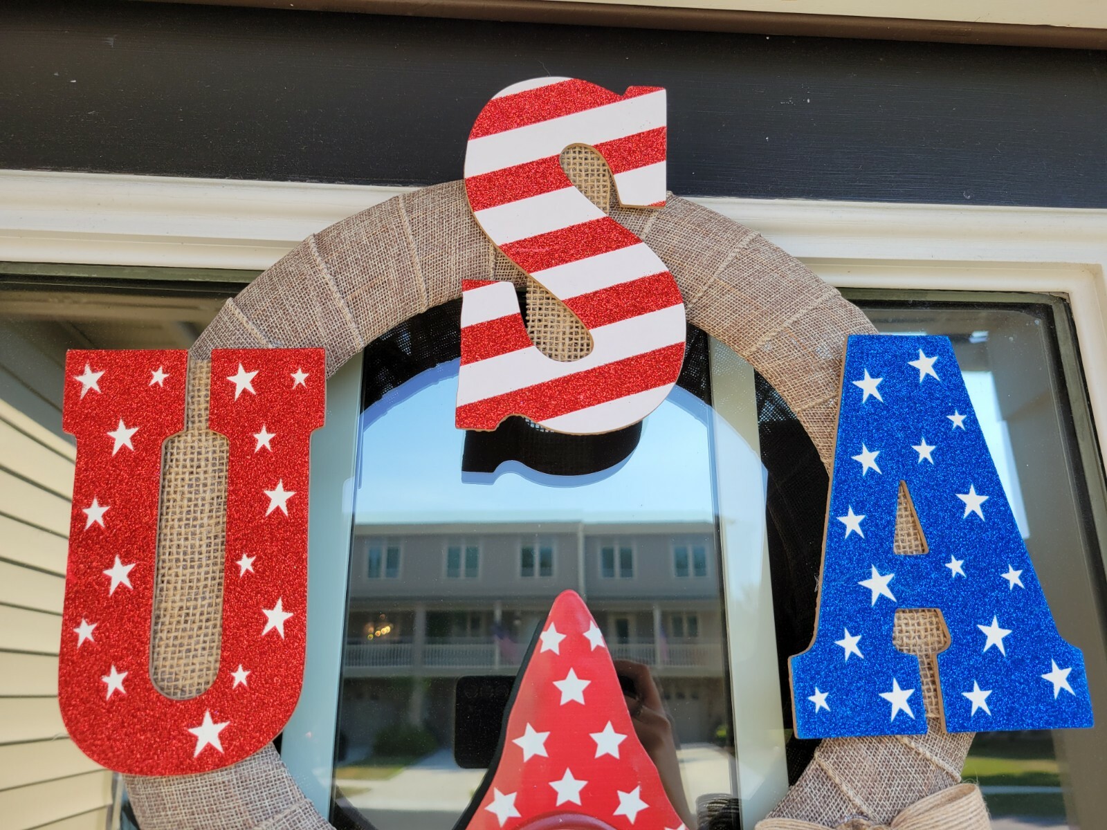 USA Welcome Gnome red white and blue burlap Door WREATH patriotic 4th of July