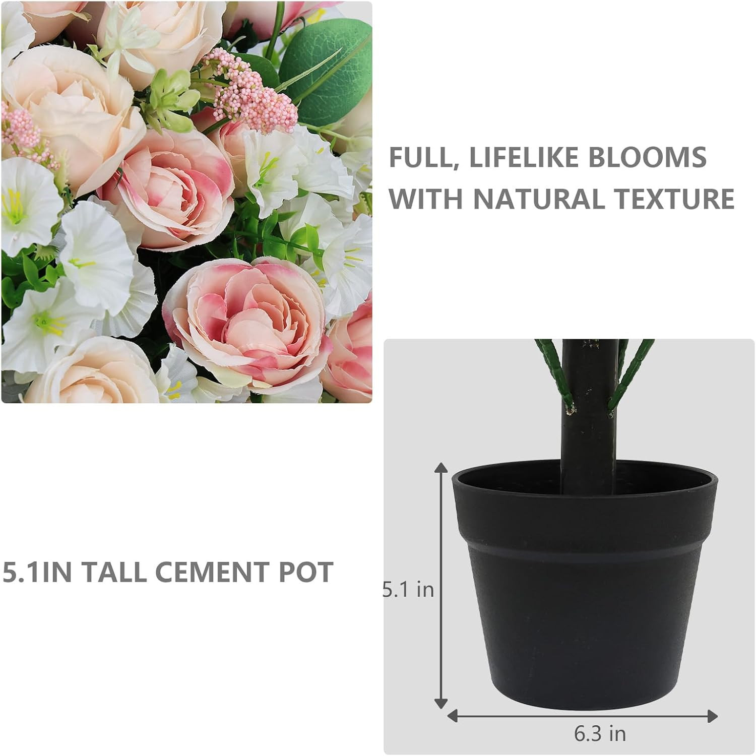 24″ Faux Rose & Eucalyptus Outdoor Flowers in Cement Pots – Set of 2