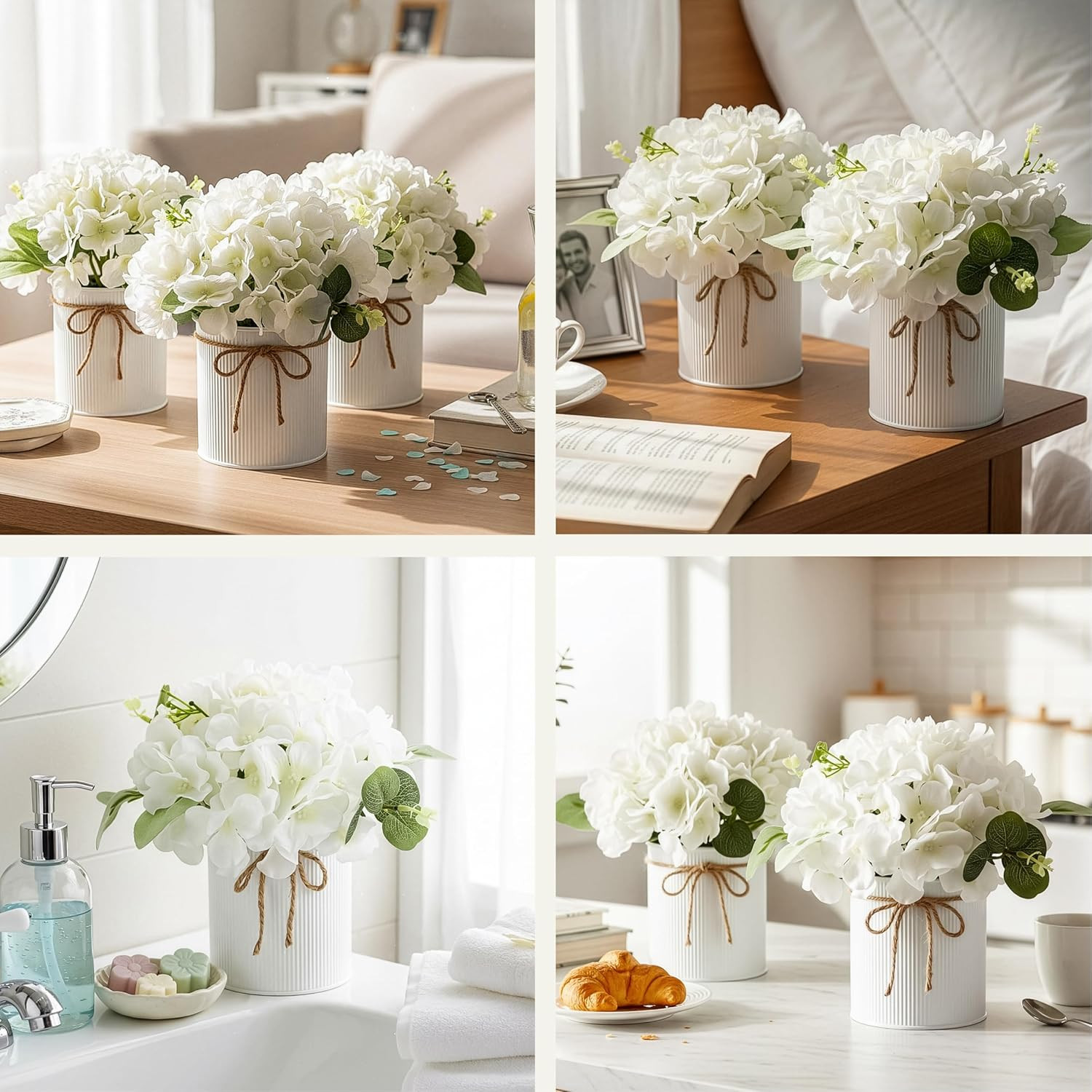 10PCS Hydrangea & Rose Centerpieces with Metal Vases for Weddings & Events