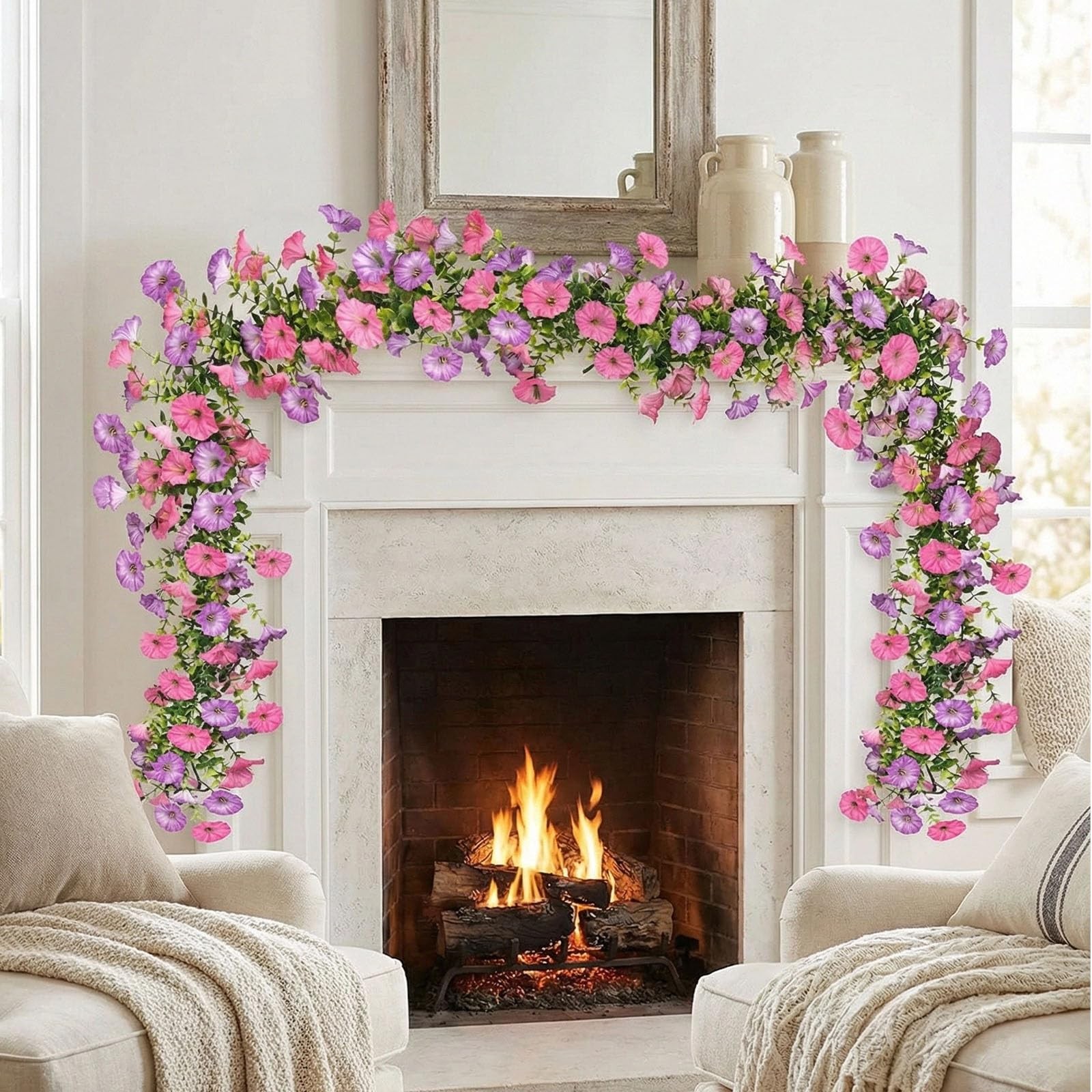 2 Pack Artificial Flowers Garlands, 6FT Faux Morning Glory Floral Vines Silk …