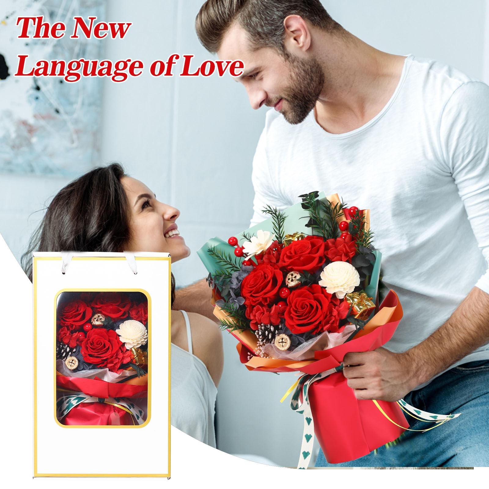 Christmas Flower Gifts Preserved Long Lasting Rose Bouquet Mom Wife Decor