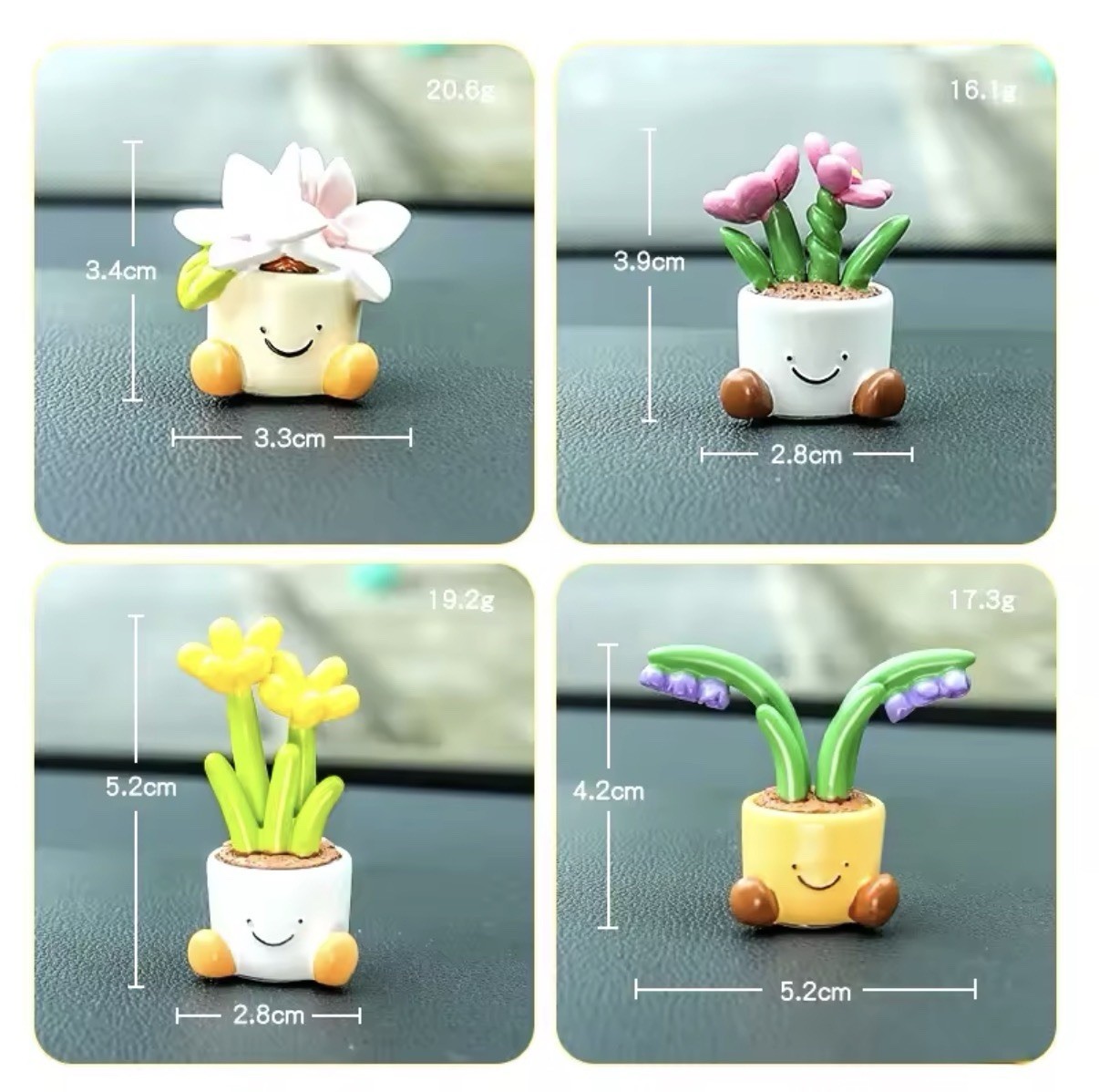 Mini Car Plant Decor,4Pcs Cute Succulent Dashboard Decorations Mini Succulent Ca