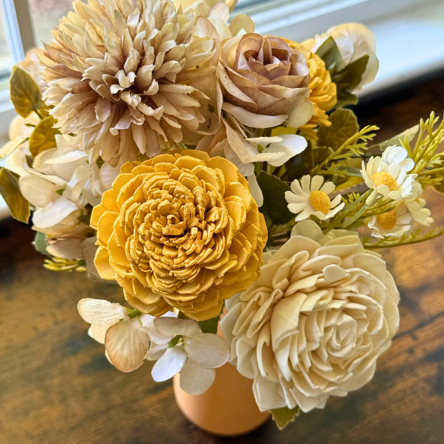 Sola Wood Silk Flower Arrangement Yellow Ceramic Vase Rustic Home Decor Gift