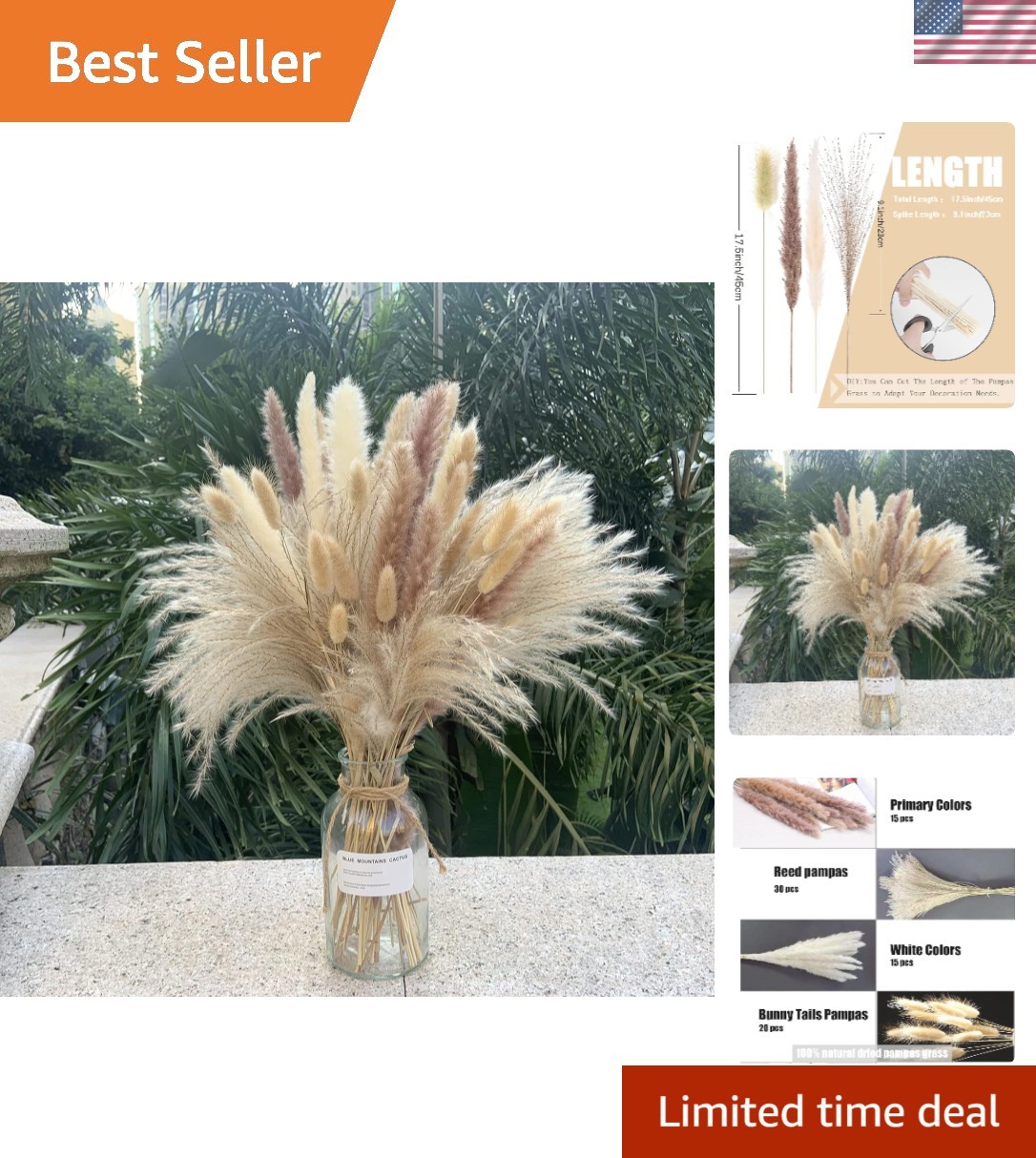 Elegant 110 Pcs Dried Pampas Grass Decor – 17.5 Inch Boho Floral Arrangements