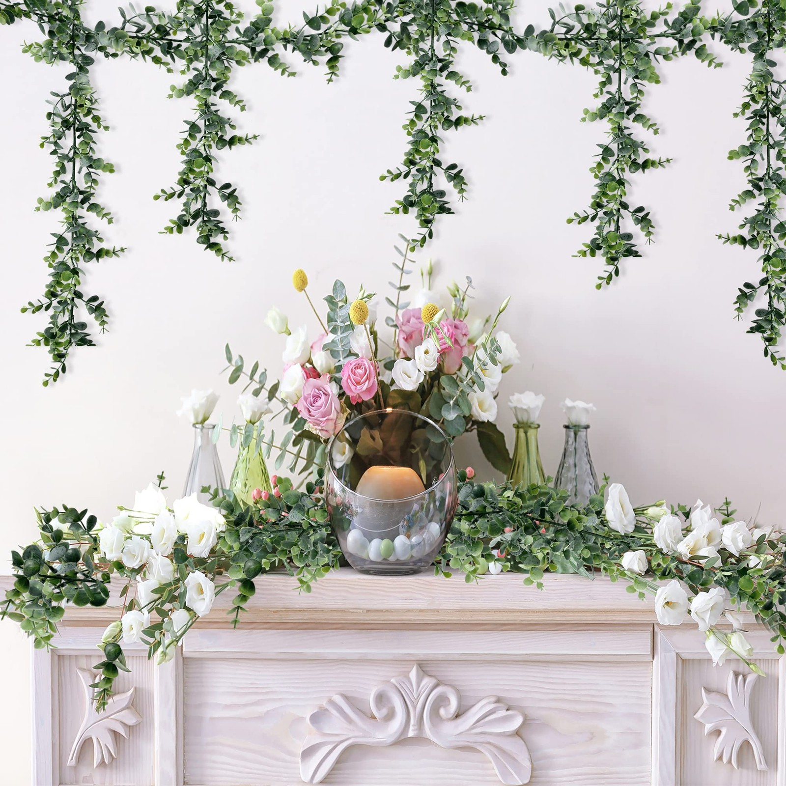 5.6ft Faux Eucalyptus Garland, 8 Pack Artificial Hanging Plants, Green