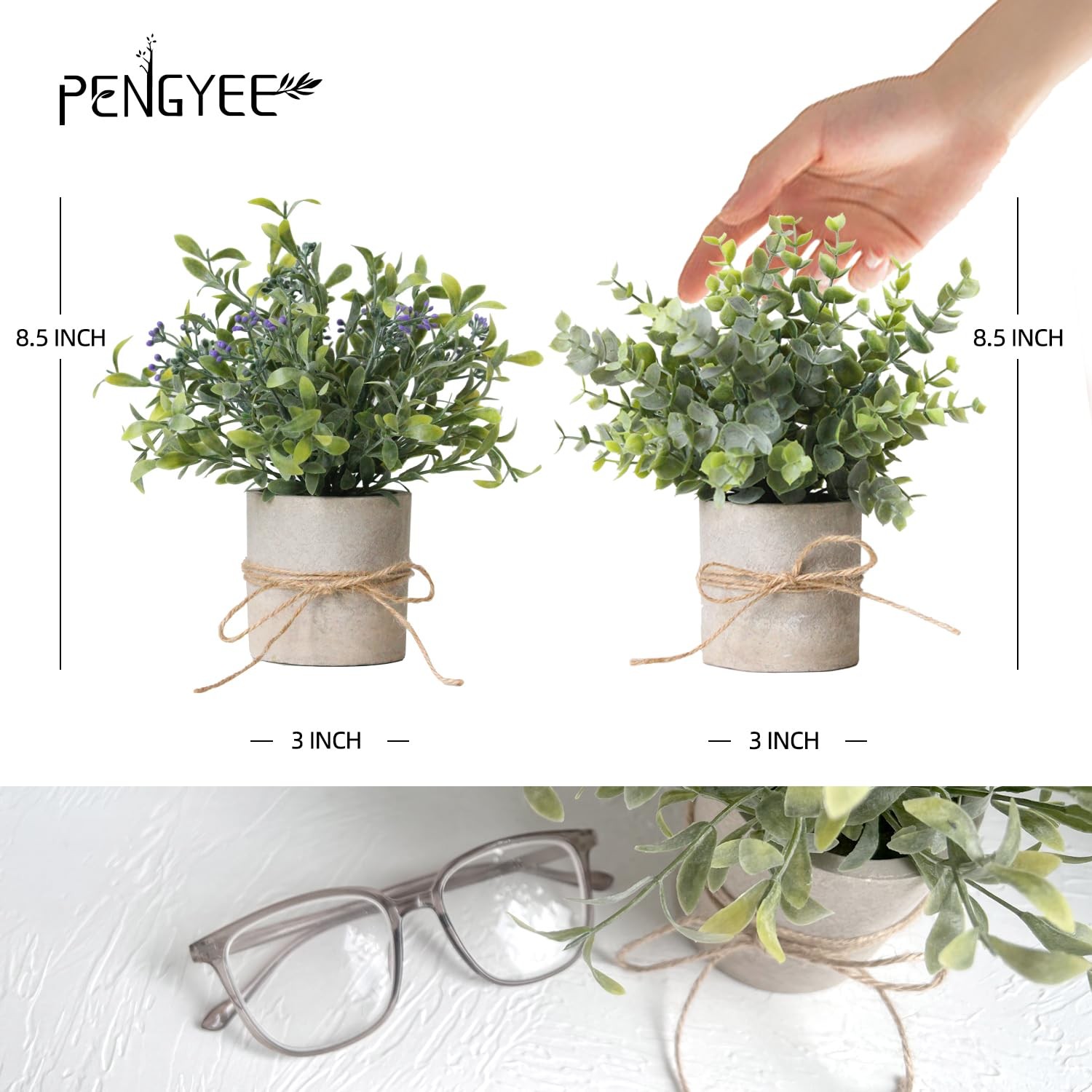 3 Pack Small Fake Plants in Farmhouse Pulp Pot for Home Decor