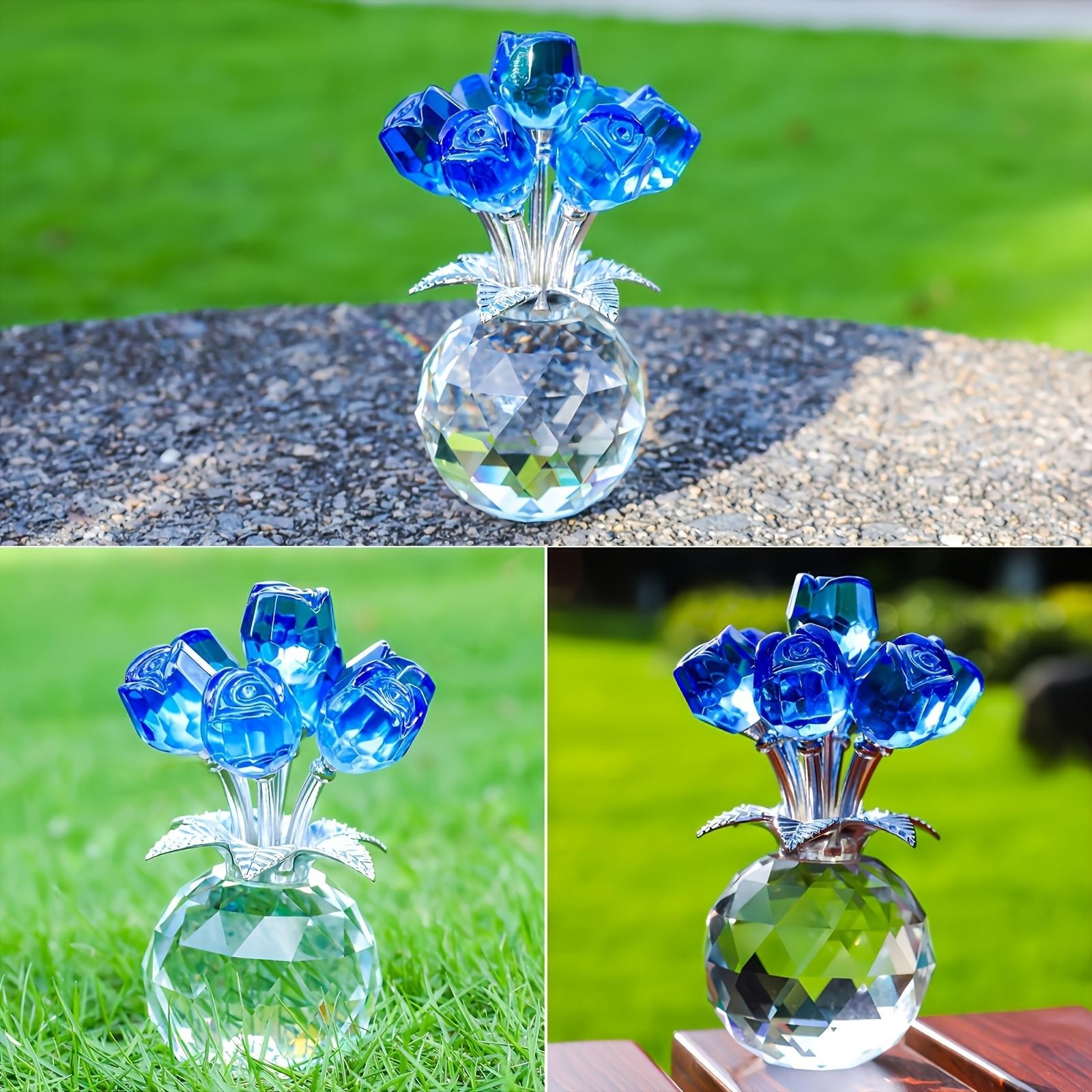 Crystal Gemstone Rose Flower Colourful Rose Bouquet Eternal Ornament Gift