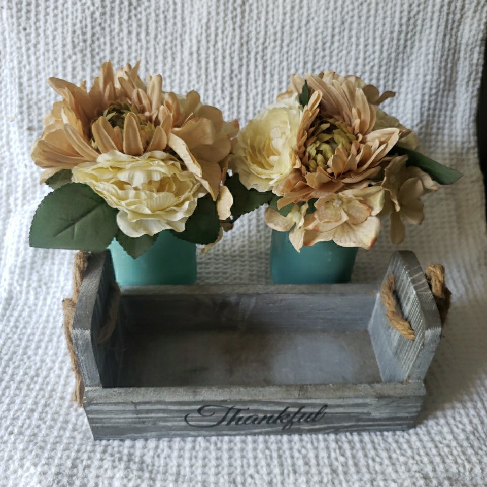 Rustic Mason Jar Table Centerpiece Thankful Wood Tray Kitchen Decor Living Room