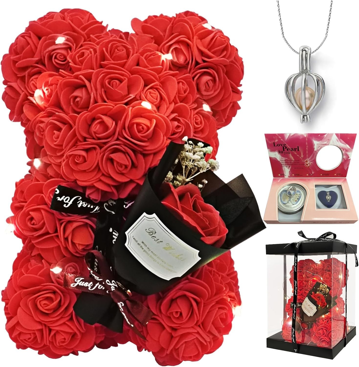 Romantic Valentine’S Day Gift for Her Artificial Flower Rose Teddy Bear with Pre
