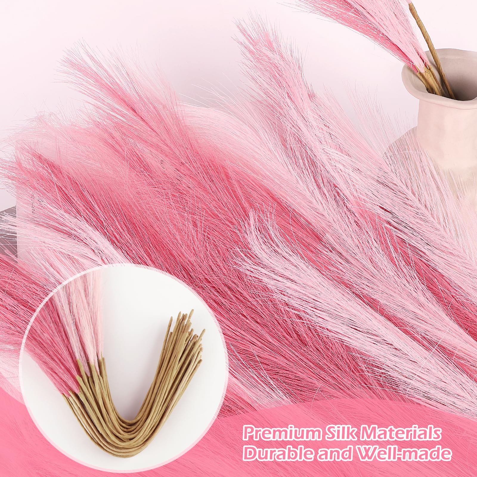 60 PCS 21.7 Inch Faux Pink Pampas Grass Bulk Artificial Dried Flowers Pompas