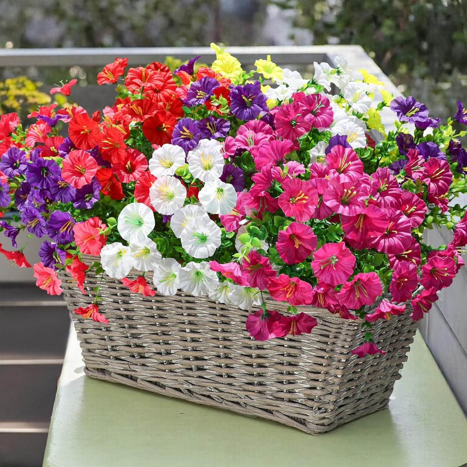 Lifelike 12-Bundle Morning Glory with Eucalyptus – Perfect for Porch and Patio