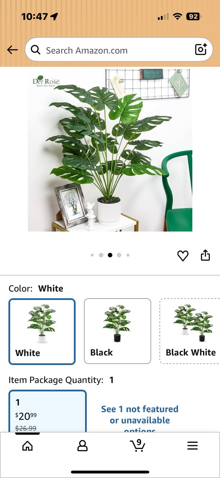 Der Rose 28″ Artificial Monstera Plant, Large Faux Potted Tree for Indoor Decor