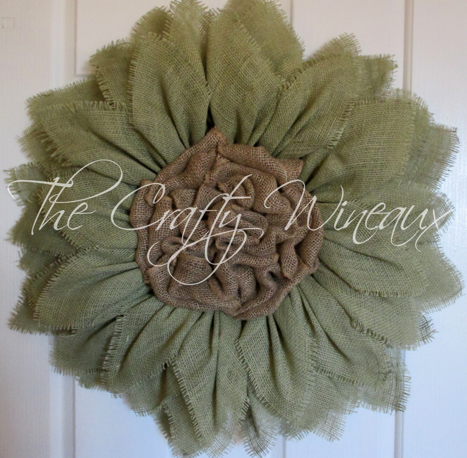 The Crafty Wineaux – Large 25″ Sage Green Burlap Sunflower Wreath