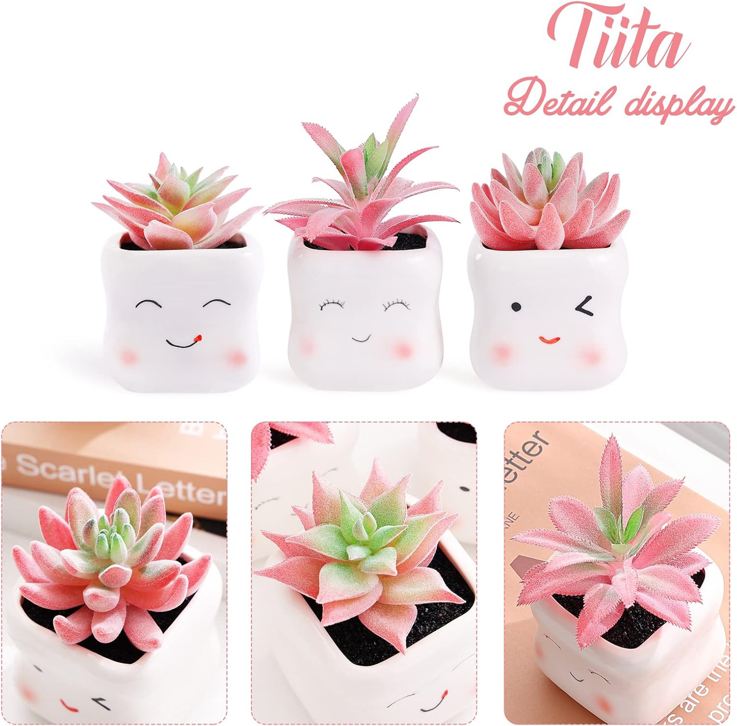 Adorable Mini Faux Succulents in Pots for Home Office Decor and Accessories