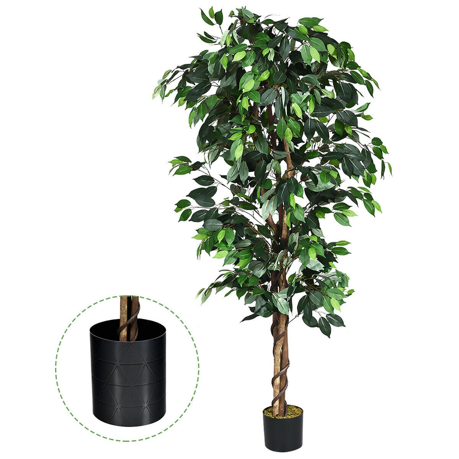 6Ft Artificial Ficus Tree Fake Greenery Plant Home Office Decoration