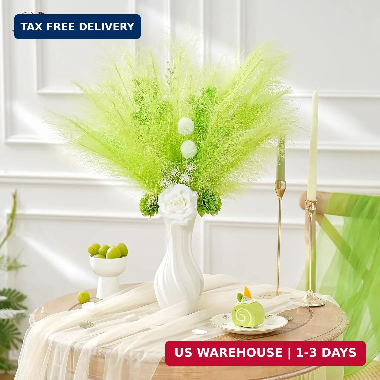 Serwalin 60PCS Pampas Grass Home Decor, 17.7Inch Light Green Faux Pampas Grass B