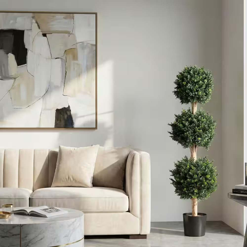 5 Ft. Artificial Hedyotis Triple Ball Topiary Tree