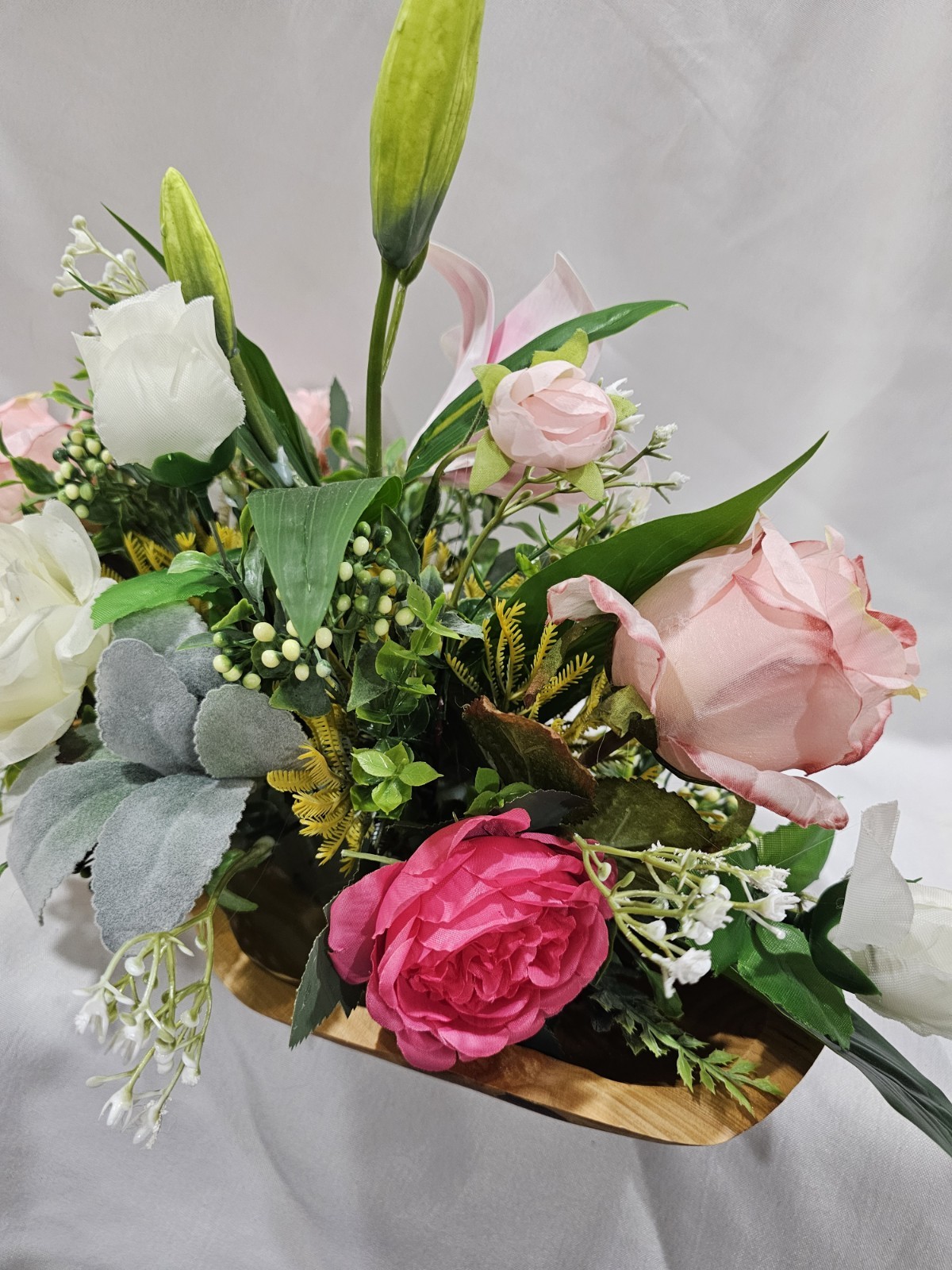 Artificial Pink & white Flower Arrangement – Centerpiece 17″ W 12″ tall