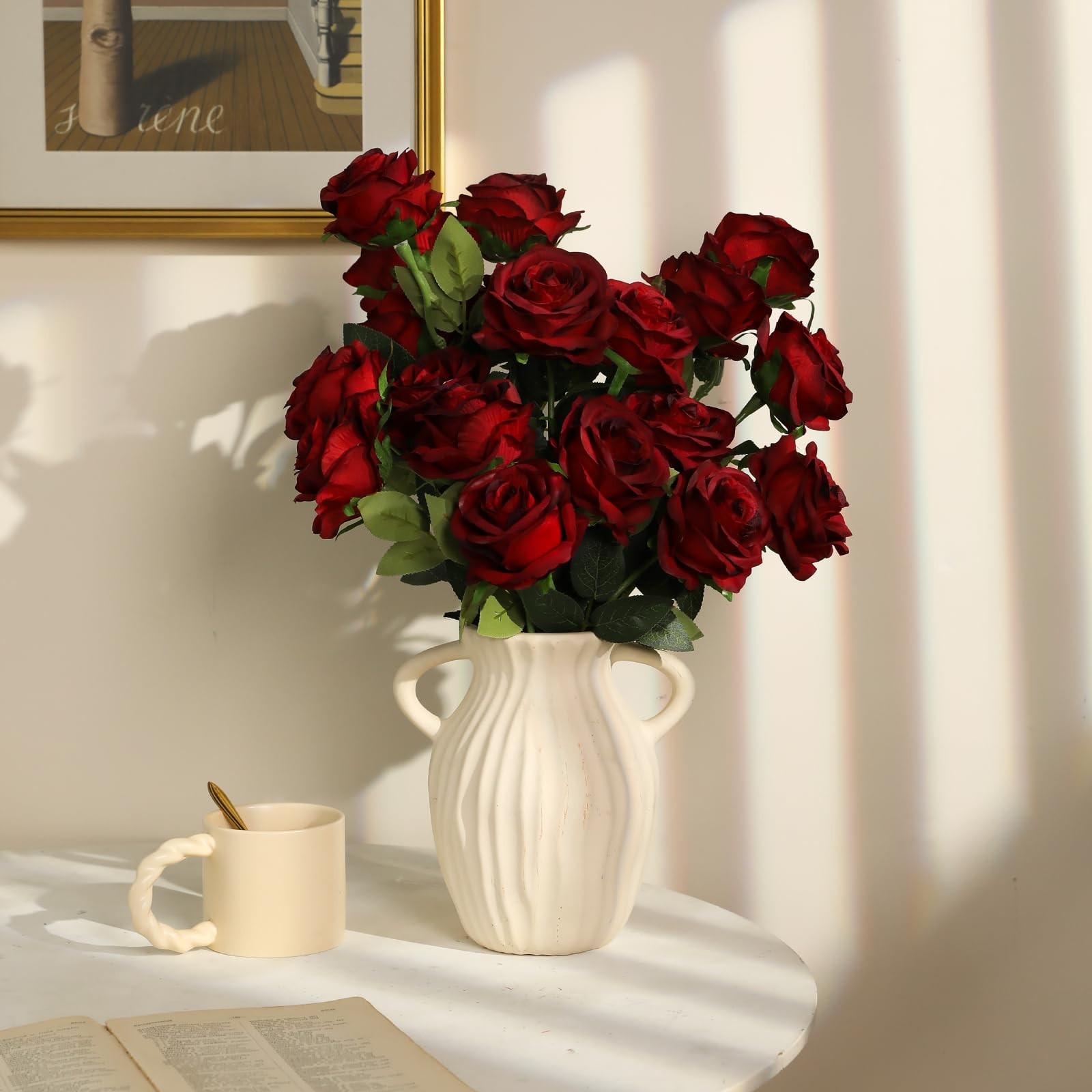 Nubry 24pcs Artificial Burgundy Roses, Fake Silk Roses Flower with