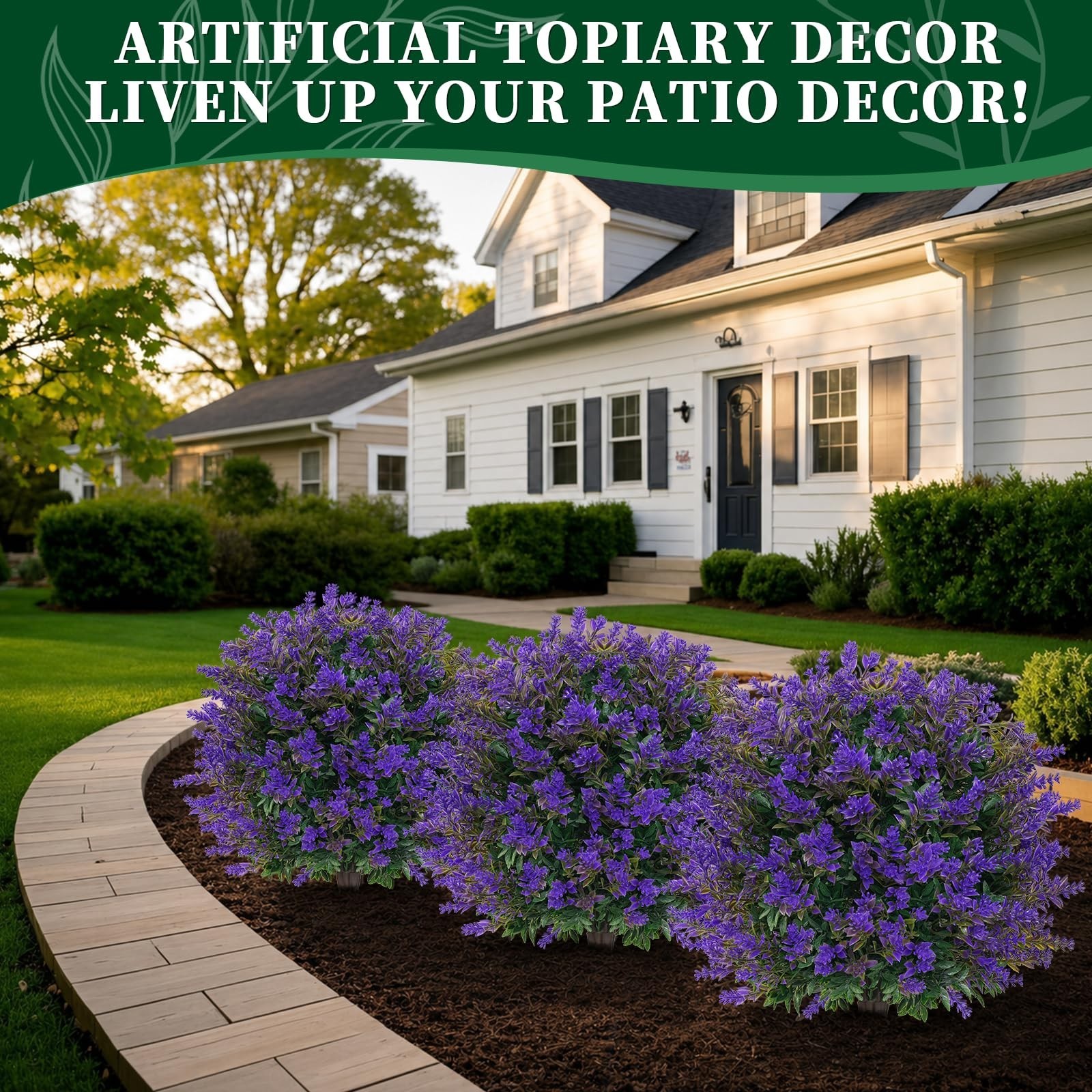 Set of 2 UV Resistant Artificial Lavender Topiary Balls – Faux Boxwood Shrubs fo