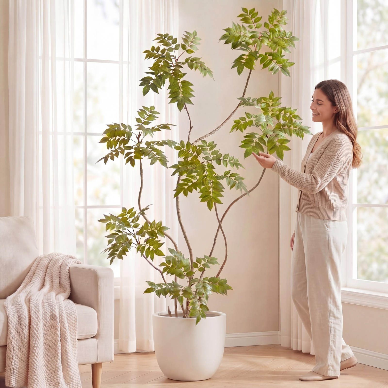 6ft Artificial Sumac Tree with Pot, Tall Faux Plants Indoor, Large Fake Tree …