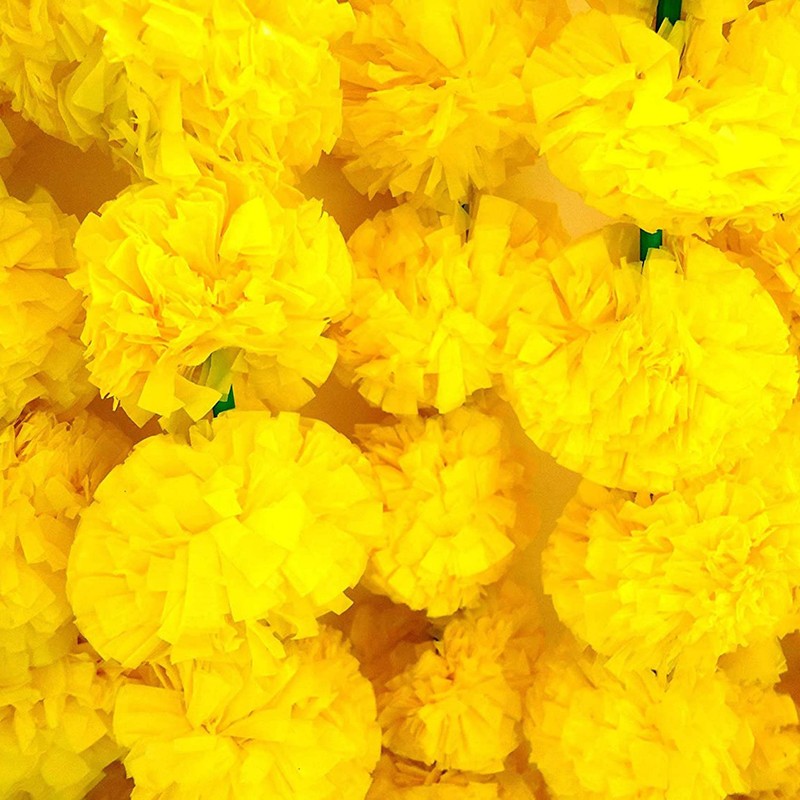 Yellow Artificial Flowers Hanging Marigold Garland Fluffy Decoration Pack Of 6