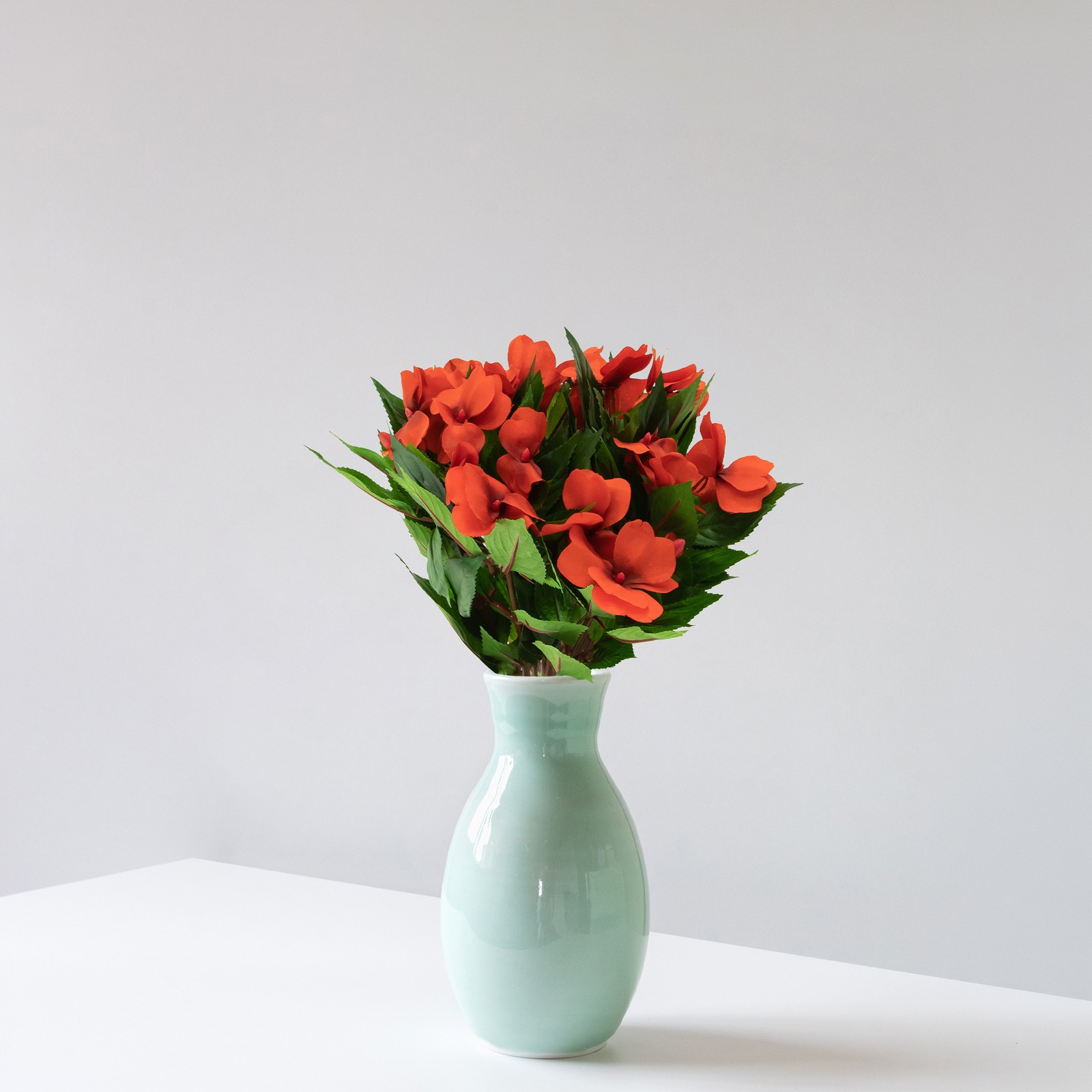 Allstate 13.7″ Red New Guinea Impatiens Artificial Floral Bush