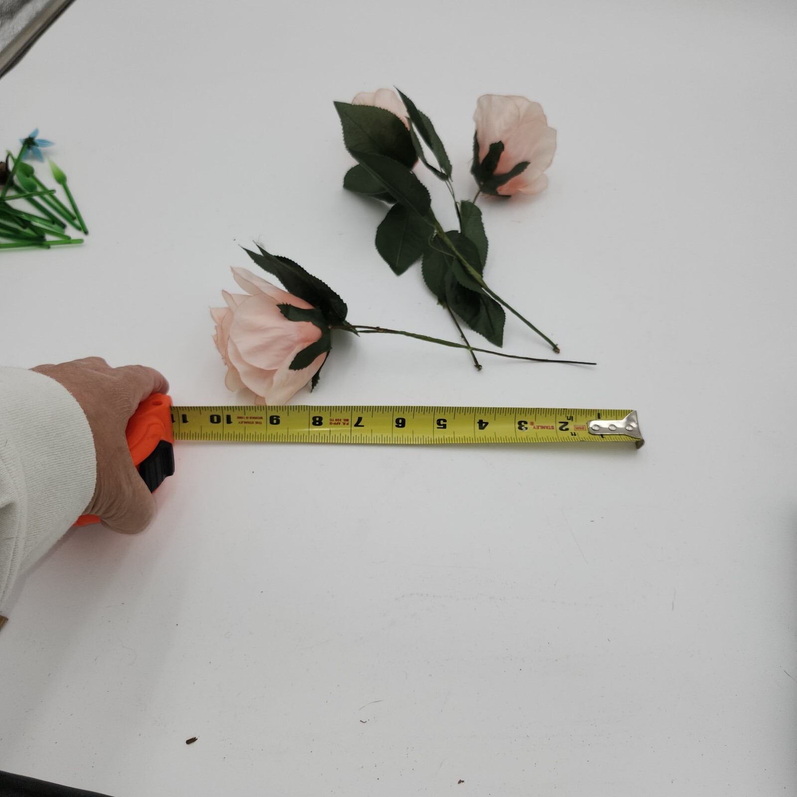 vintage faux fake artificial flowers peach roses w/raindrops 16″