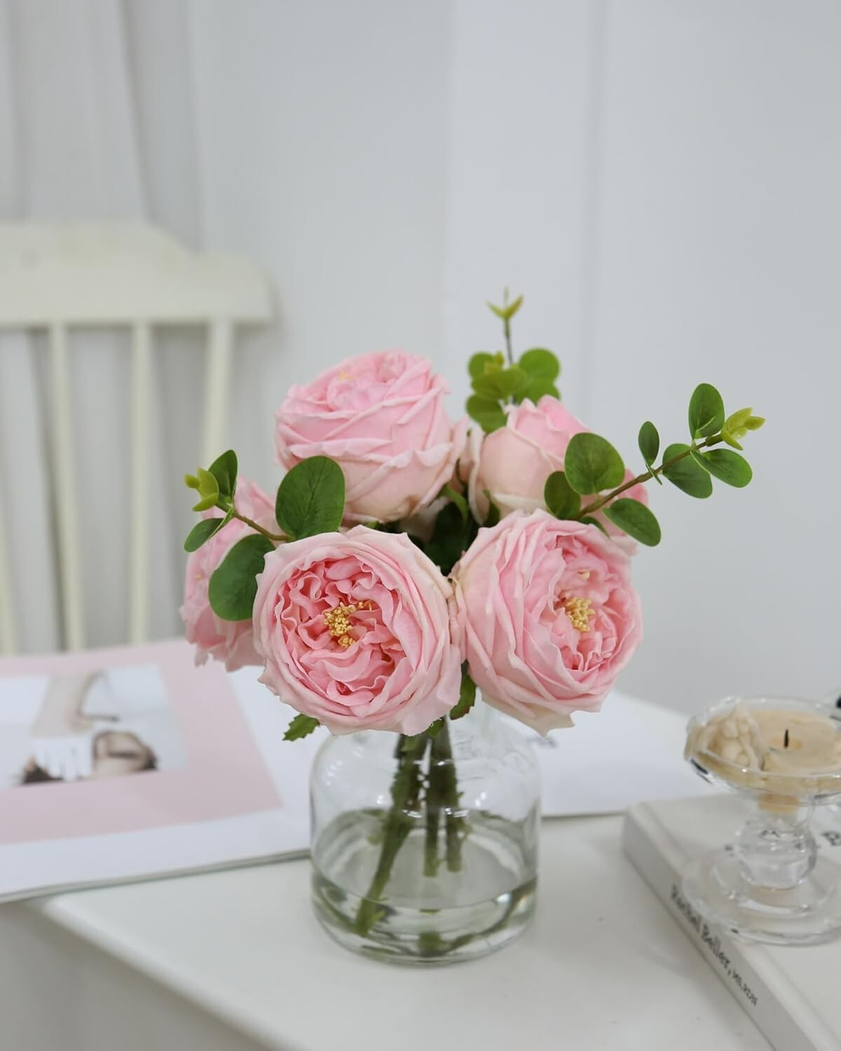 High-Quality Silk Pink Roses in Vase with Artificial Water – Timeless Gift Idea