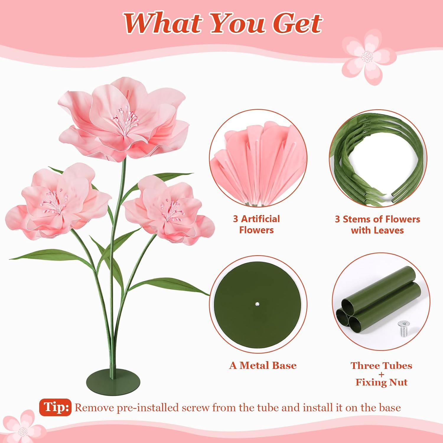 Giant Artificial Flowers for Decoration, 5.6 Ft Waterproof EVA Large Fake Flower