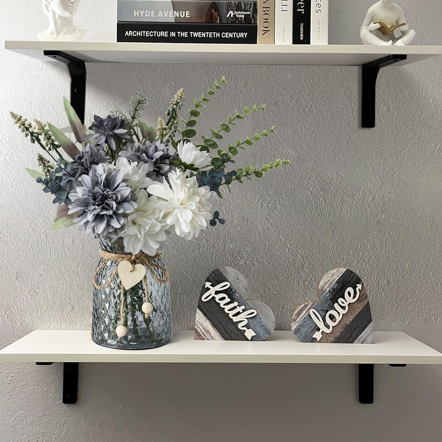 Artificial Flower Arrangement in Vase, Silk Dahlia Bouquet, 6.3 Inch Size, Home