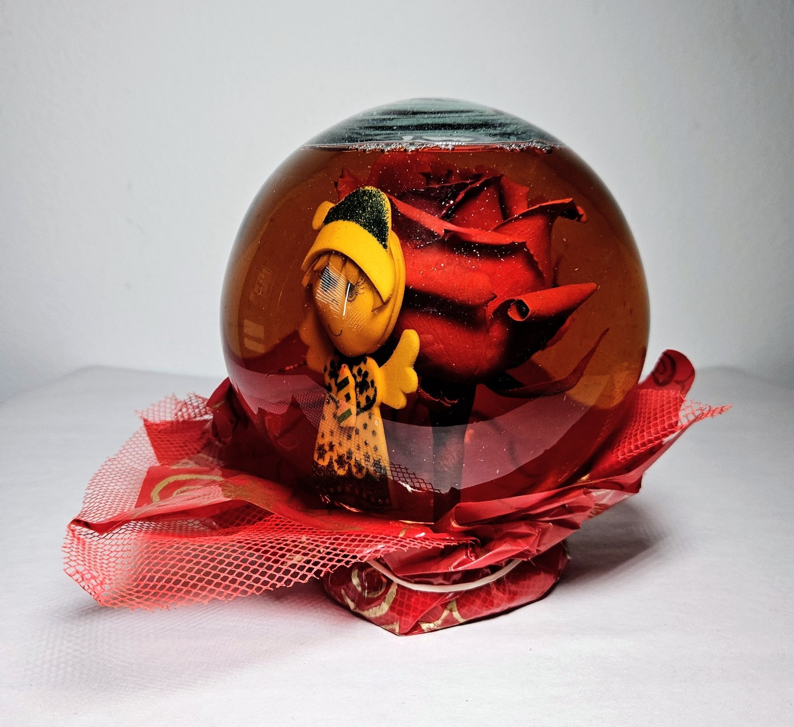 Forever Red Rose Preserved in a Glass Water Dome/Globe W/ Doll Inside 6.5″x5.5″