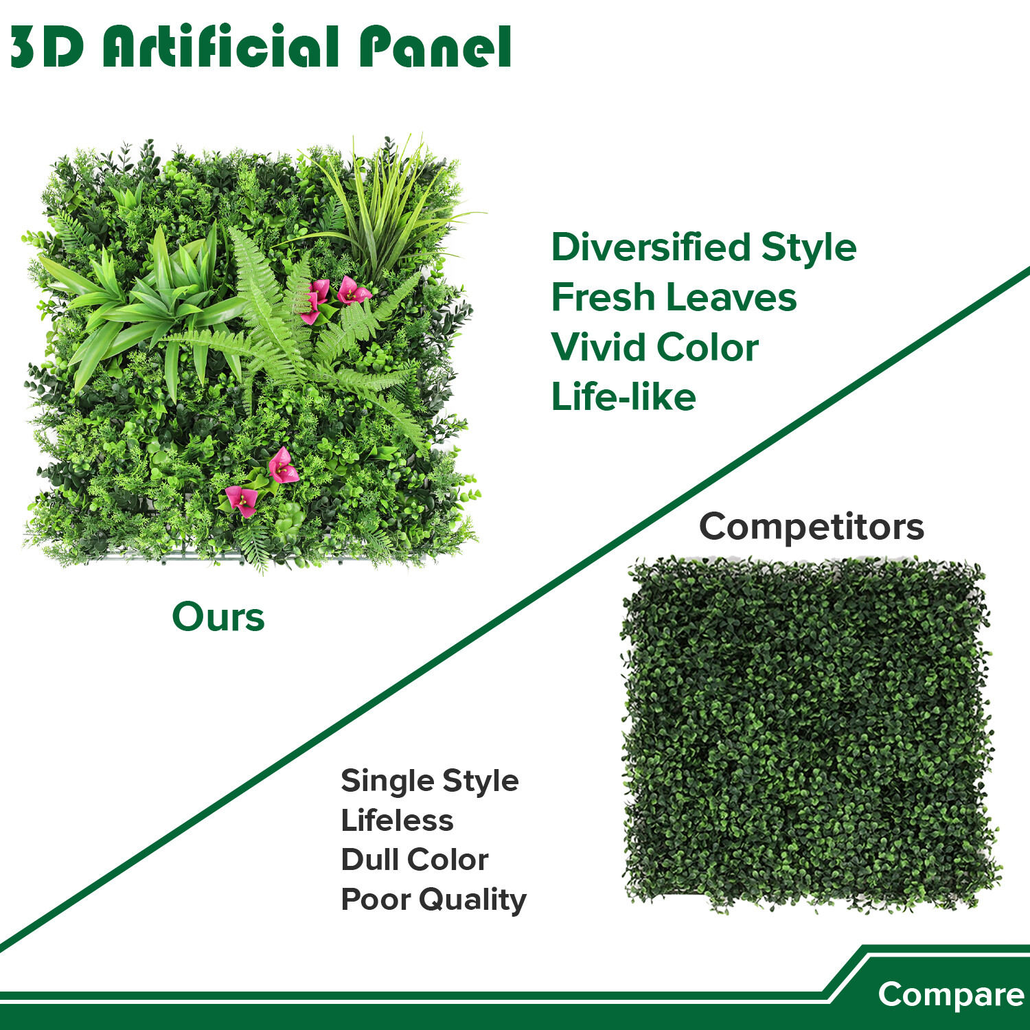 20″ Artificial Grass Mats 3D Mixed Plant Wall Hedge Decor For Home Festival #12