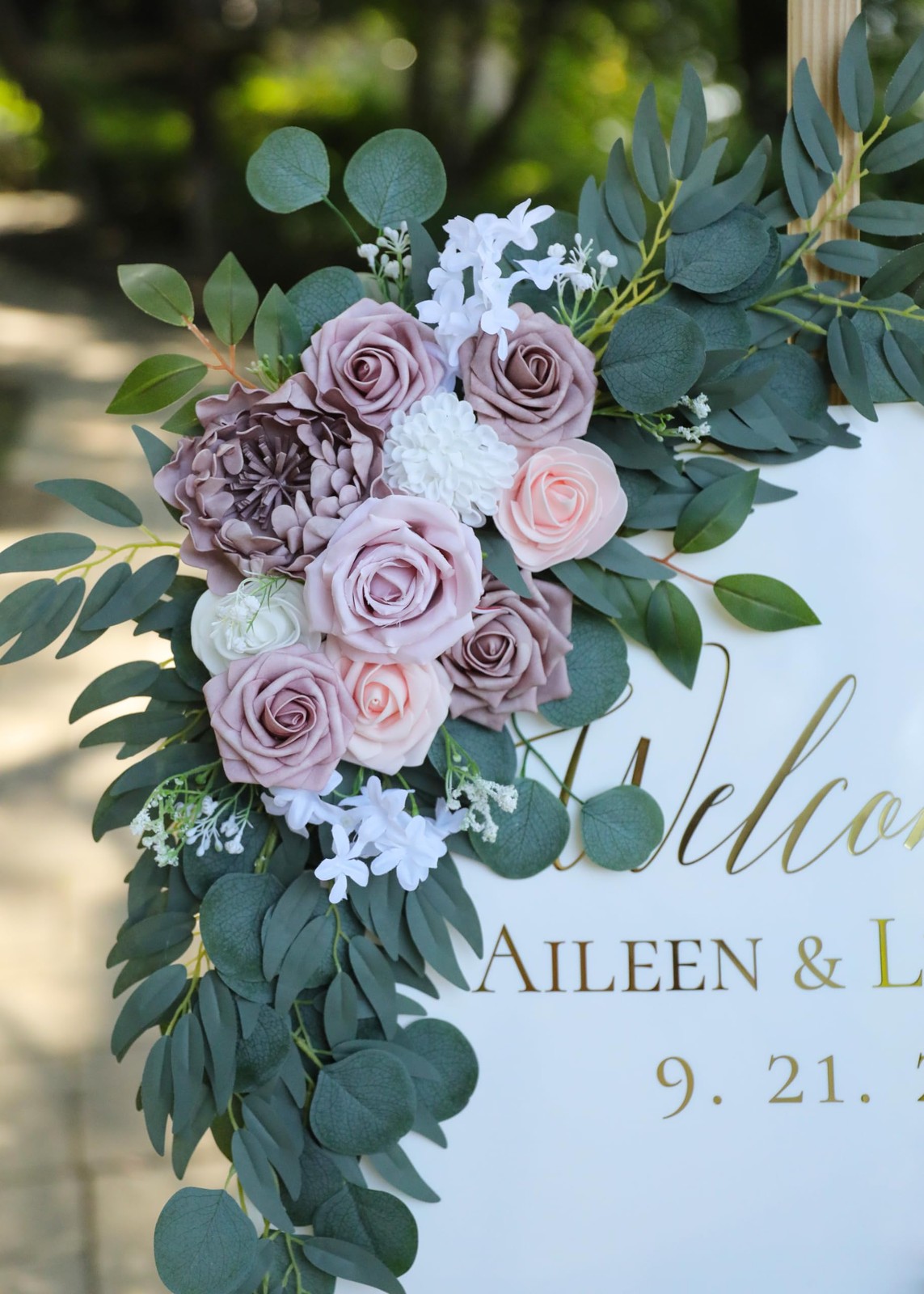 Set of 2 Dusty Rose, Blush Pink Wedding Arch Swags, Welcome Sign, Decor, Floral