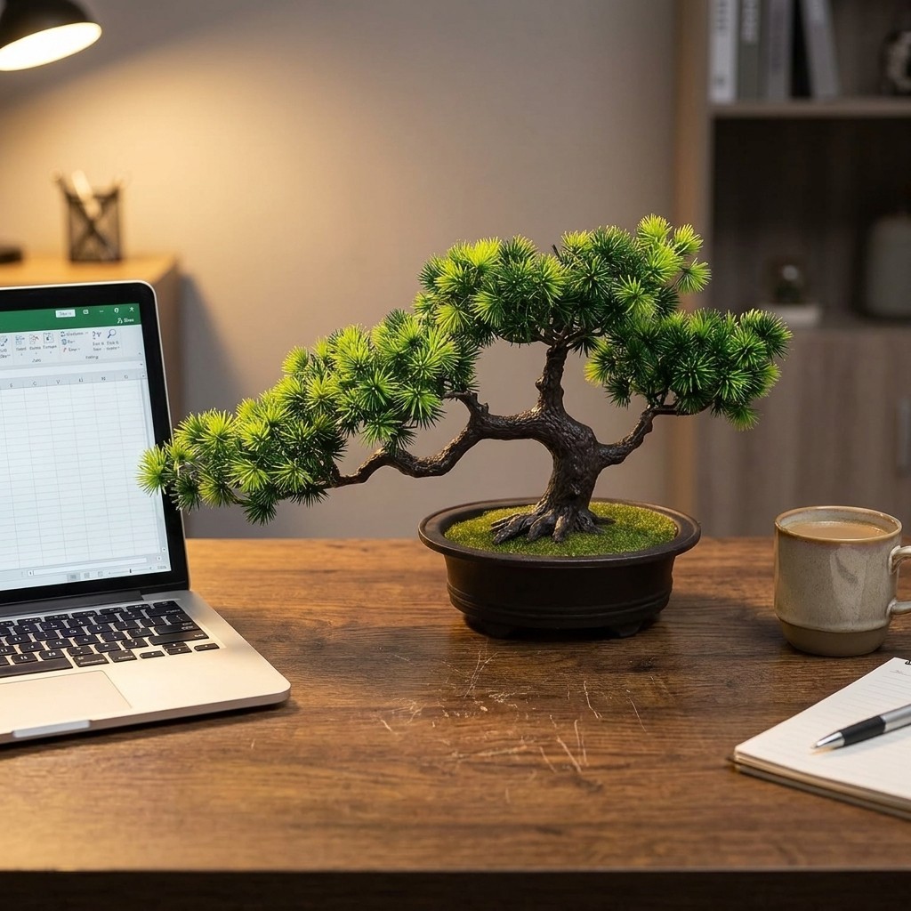 Artificial Bonsai Pine Tree Model 2 Maintenance-Free With Moss and Pebble