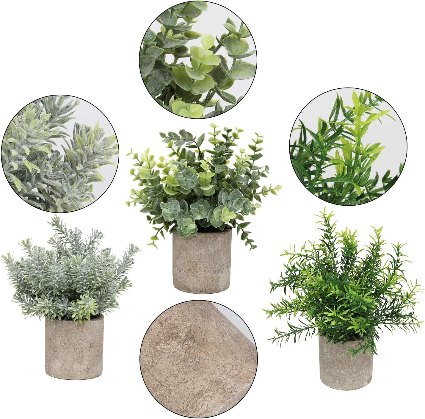 Mini Potted Plants Artificial Eucalyptus Boxwood Rosemary Faux Herbs Small House