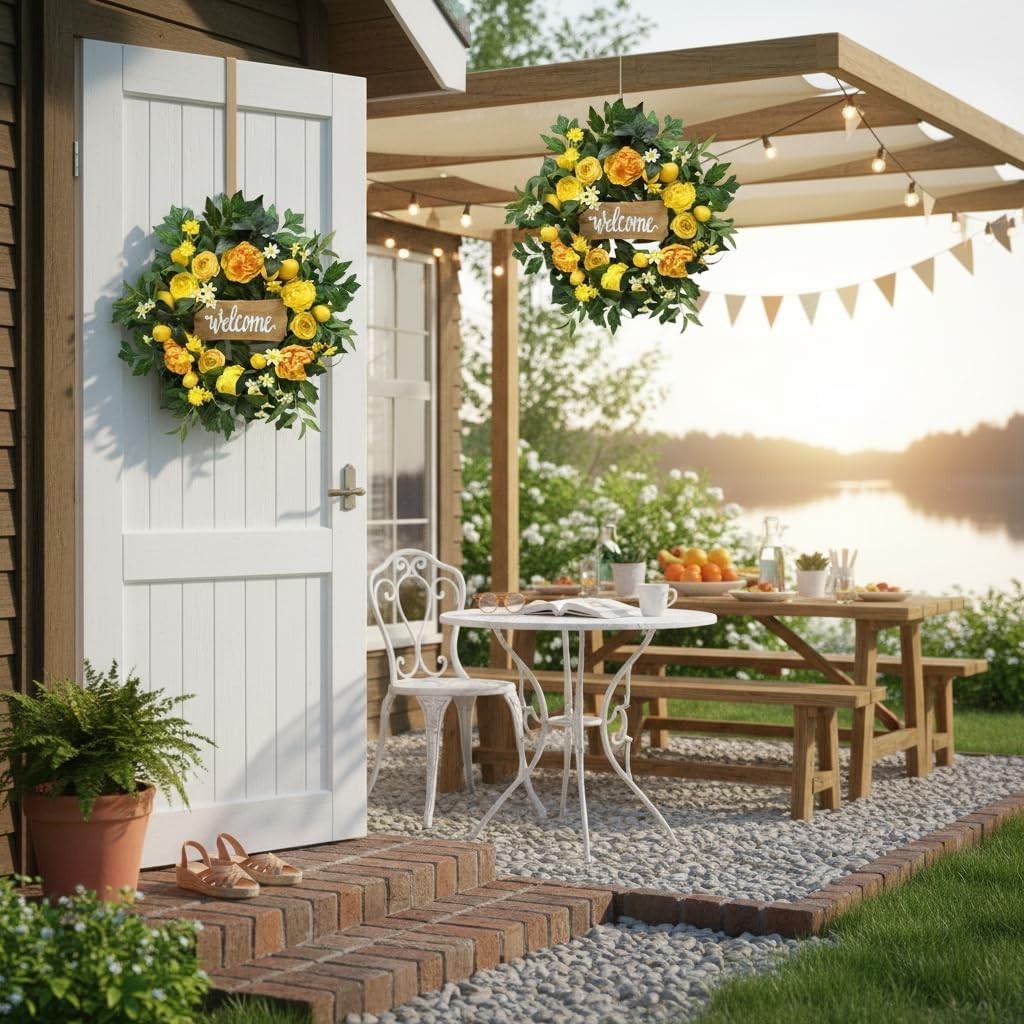 22” Lemon Wreath Welcome Sign Spring Summer Front Door Farmhouse