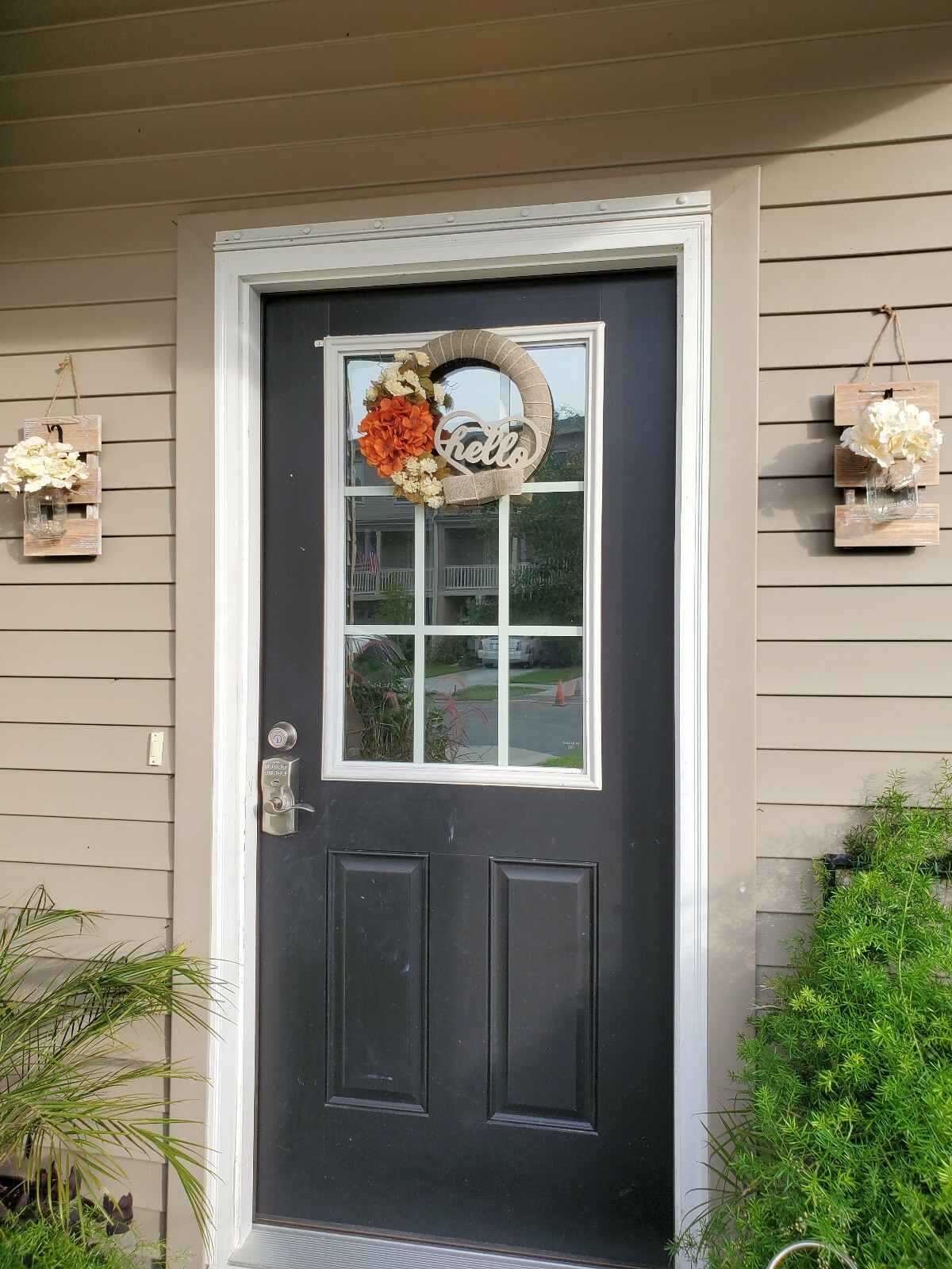 FLOWER Hydrangeas burlap WREATH Heart HELLO FALL autumn Decor Front Door 15″