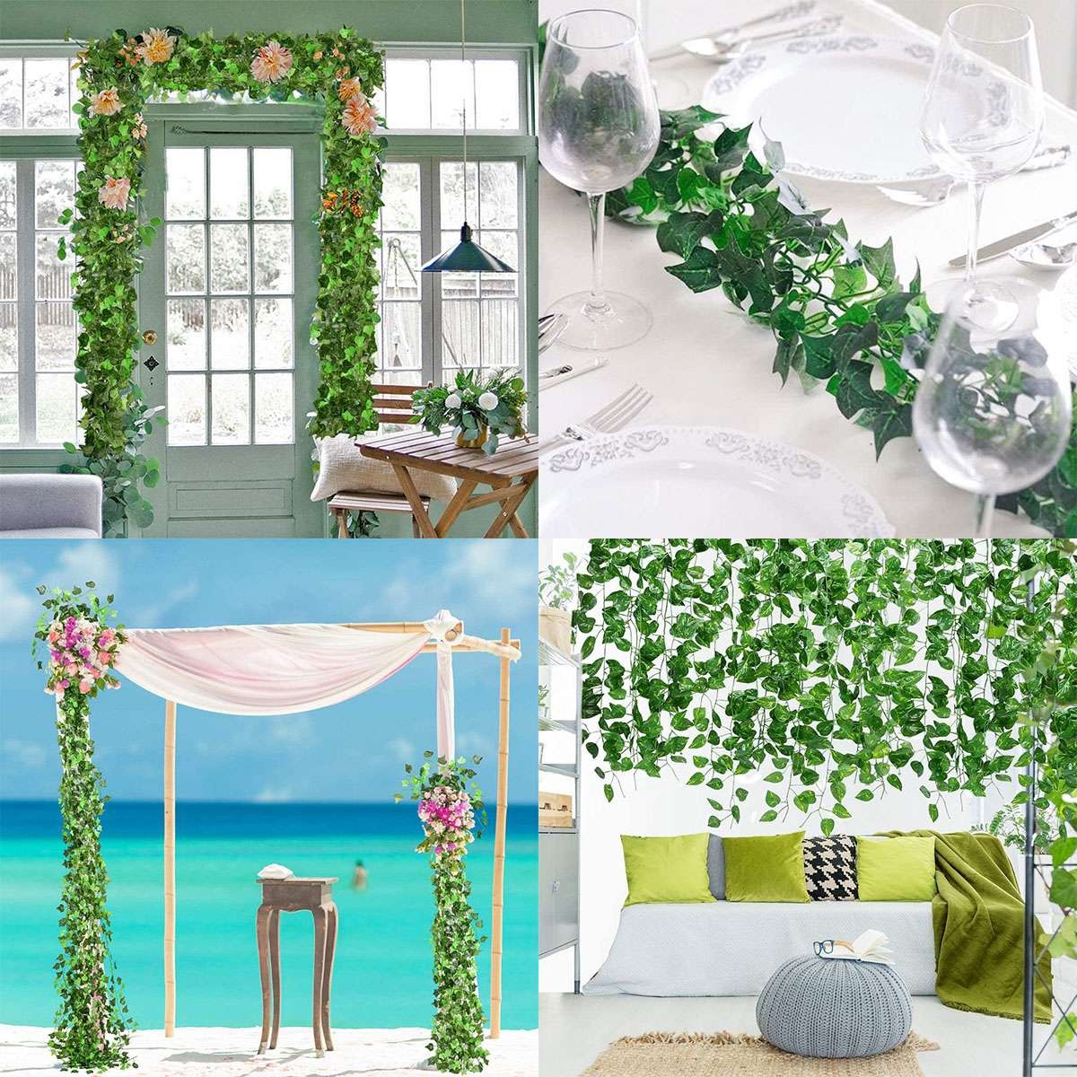 12Pcs Artificial Fake Flower Vine Hanging Garland Plant Ivy Home Decor Green US