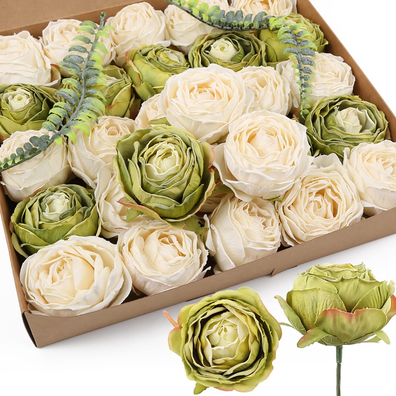 White Roses Artificial Flowers Heads Bulk, 25pcs Vintage Dried Flowers Artifi…