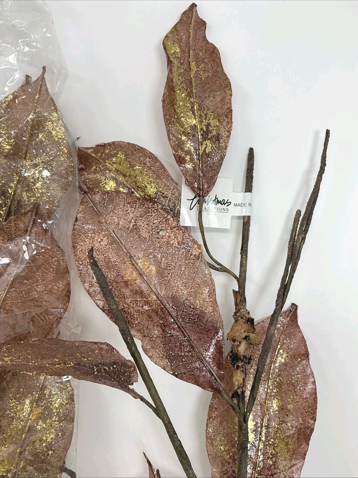 Magnolia Leaf Spray 26” Long Purple w Gold 2 Picks Christmas Decor Artificial