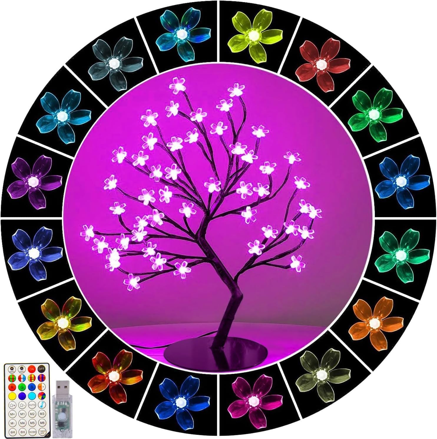 48 LED Cherry Blossom Tree Light, Color-Changing Cherry Flower Lamp，Artificia…