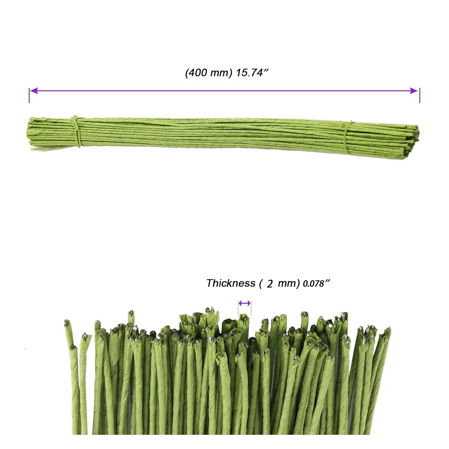 JOIKIT 500 Counts 16 Inch Green Floral Stem Wire, 14 Gauge 2MM Paper Wrapped Cov