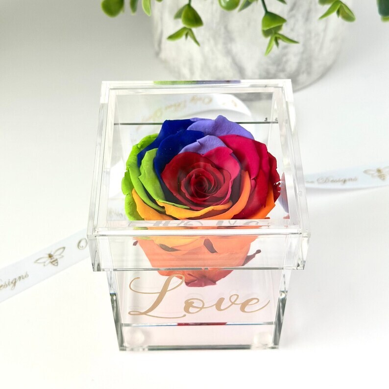 Preserved Rose in a Personalized Clear Acrylic Box – Bridal Party Gifts