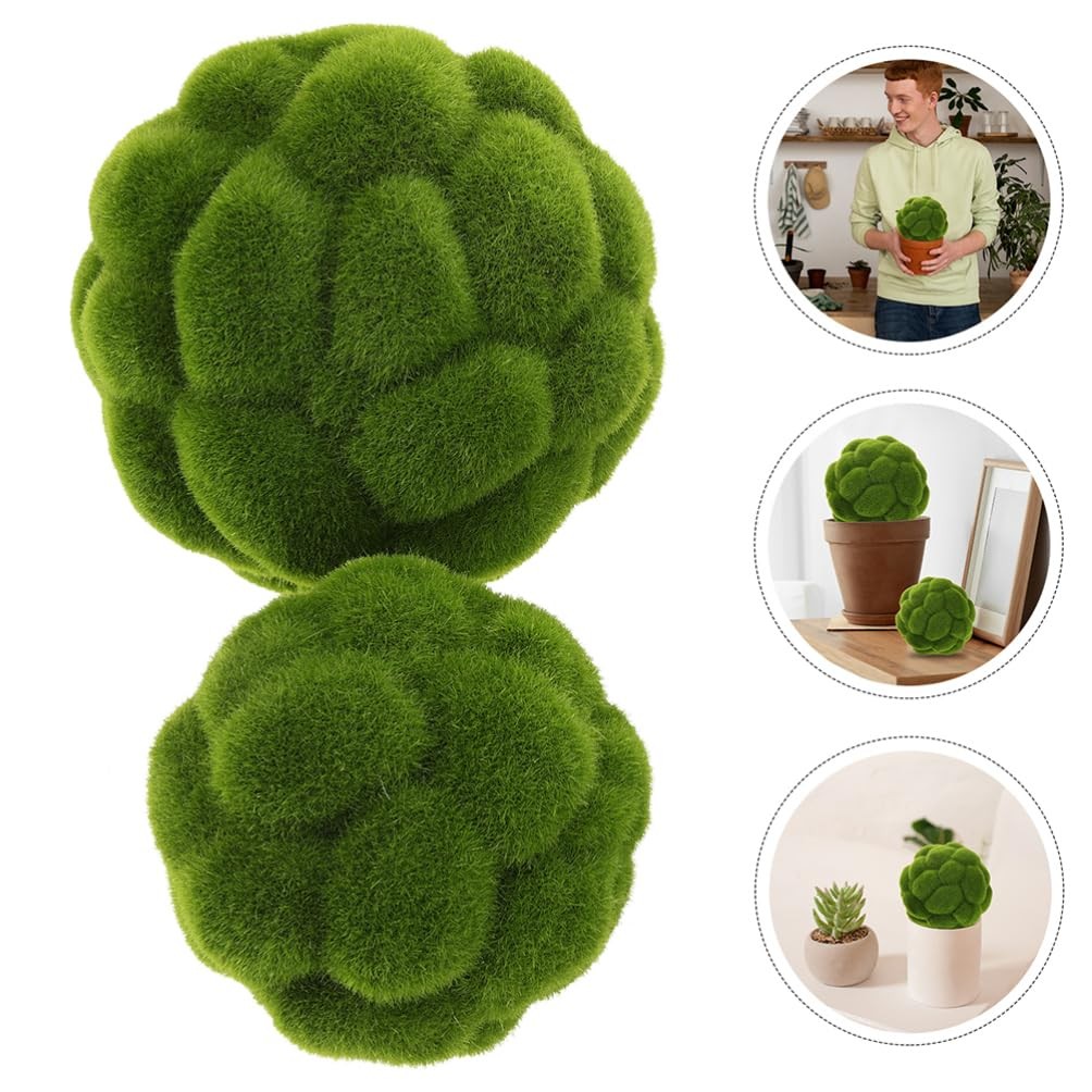 4 PCS 4.7 Inch Faux Moss Balls Simulated Greenery Spheres Hanging Rope Decor